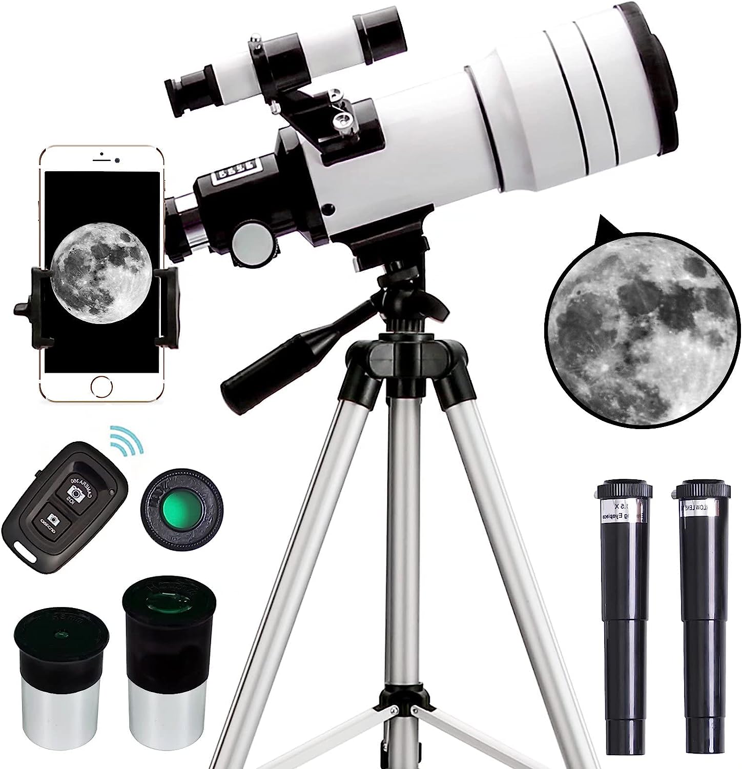 ToyerBee Telescope for Adults & Kids, 70mm Aperture Astronomical Refractor Telescopes for Astronomy Beginners (15X-150X), 300mm Portable Telescope with an Phone Adapter & A Wireless Remote