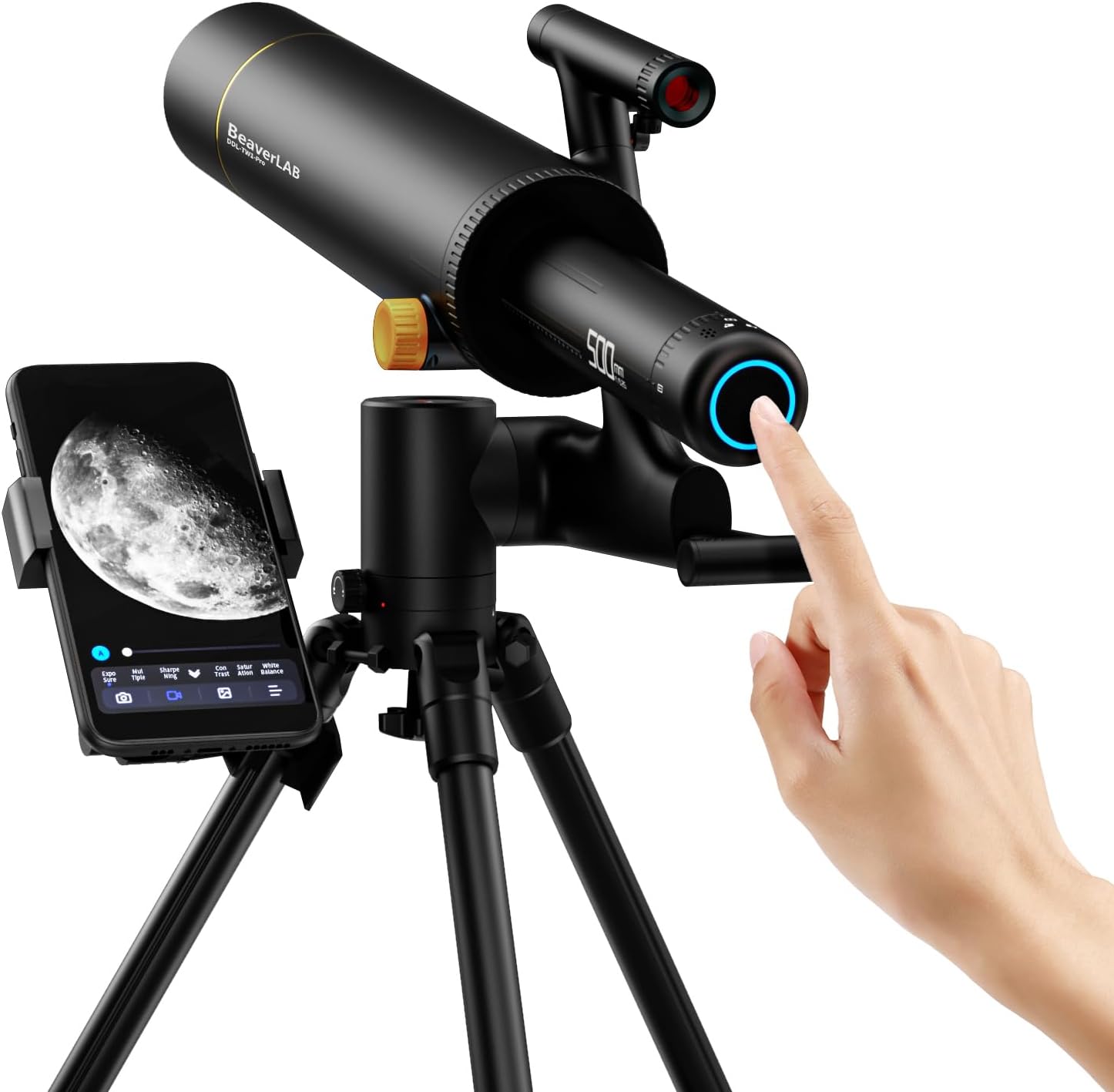 BEAVERLAB TW1 Smart Digital Astronomy Telescope, 500mm Long Focal Length, Compact and Portable, HD Video, WiFi Connected, 1600x Magnification, with APP for Teens and Adults