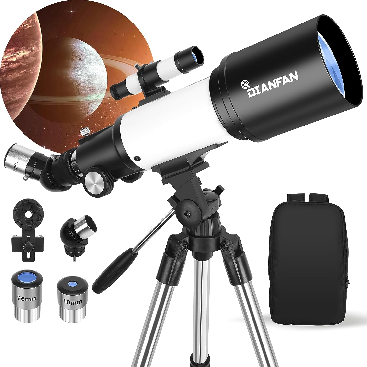 Dianfan Telescope,70mm Aperture 500mm Telescopes for Adults Astronomy,High Powered Travel Telescope for Kids & Beginners,Professional Refractor Telescopes with Stainless Tripod,Phone Adapter and Bag