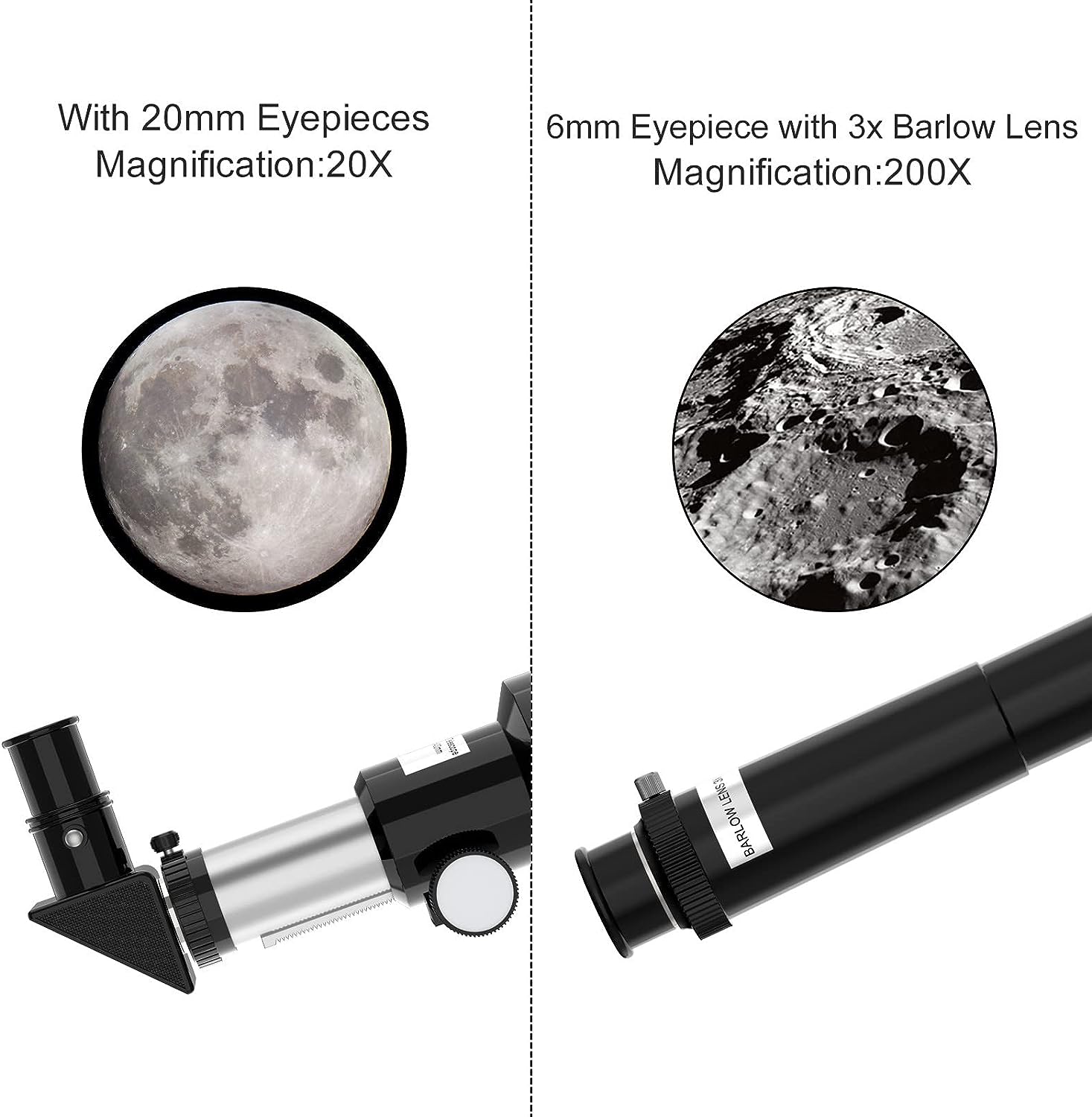 Qonii Astronomical Telescope for Adults ＆ Kids， Professional Refractor Telescope 400mm Focal Length， 20x-200x High Magnification Telescope 並行輸入品