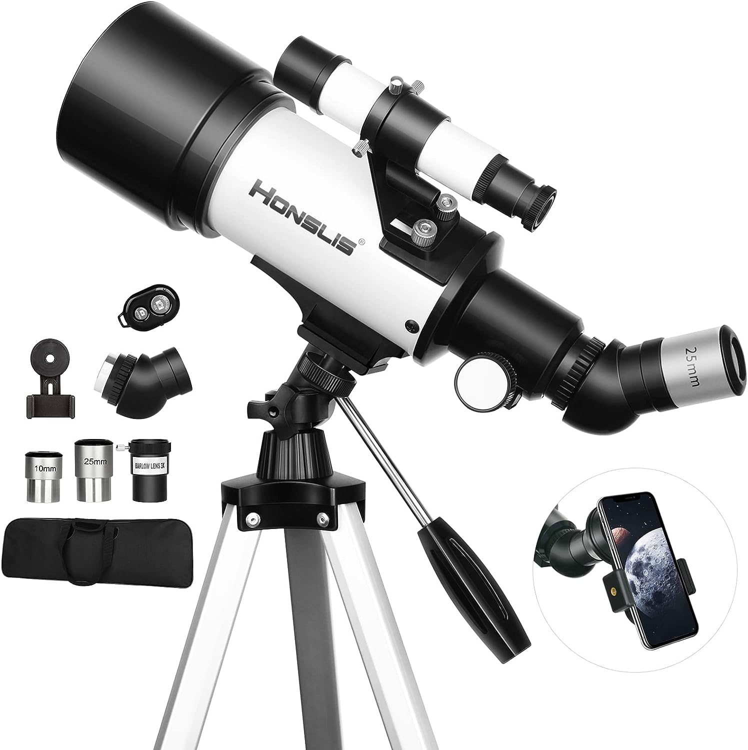 Telescope, 70mm Aperture 500mm Telescopes for Adults Astronomy & Kids Beginners, Fully Multi-Coated Travel Refractor Telescopes with Phone Adapter, Wireless Control, Astronomy Gift for Kids