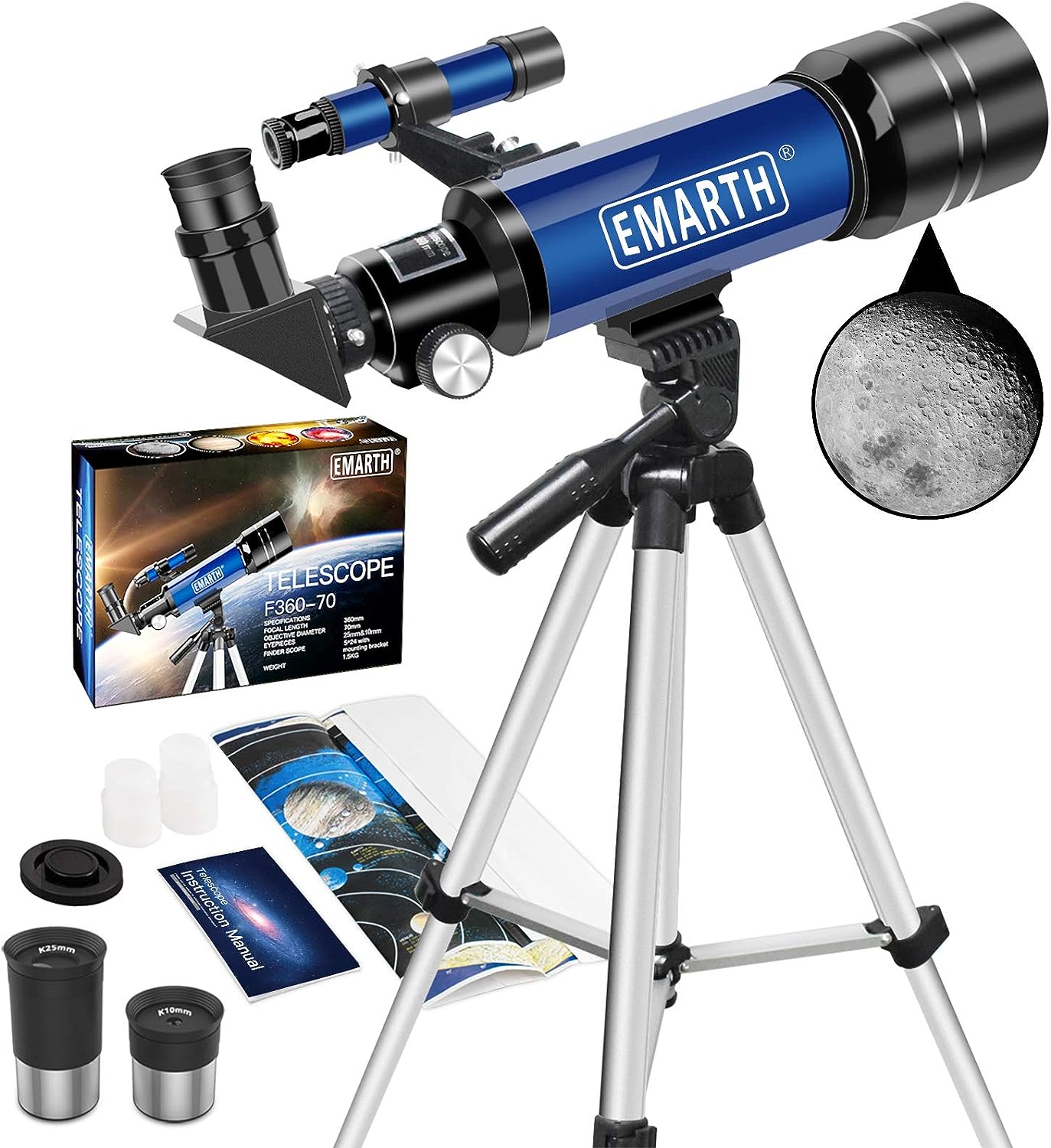 Telescope, 70MM Aperture Kids Telescope with 2 Eyepieces, 360MM Refractor Portable Telescope for Kids with Tripod & Finder Scope, STEM Toys Astronomy Gifts for Children