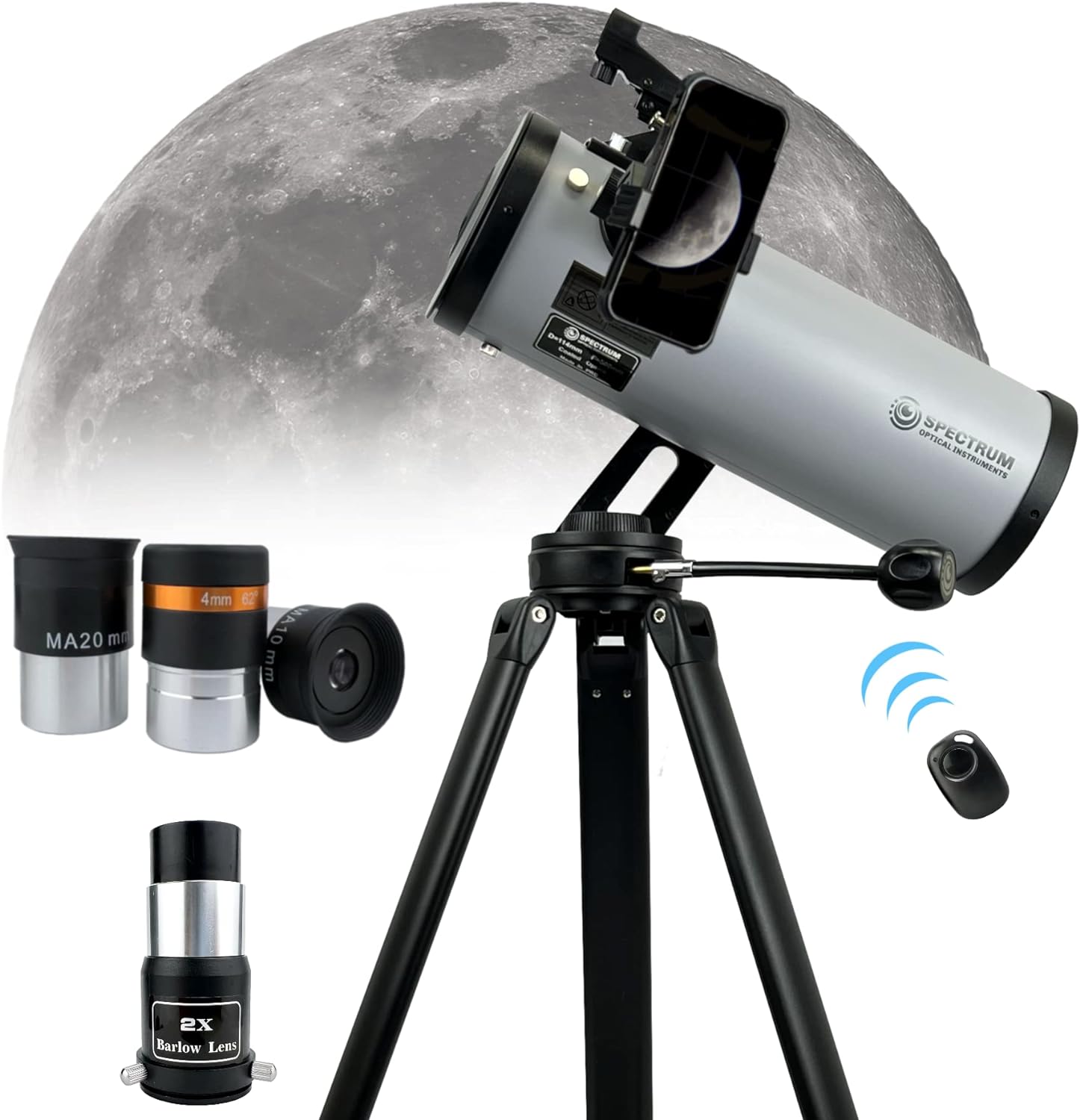 SpectrumOI Telescope for Adults and Kids, 114mm Aperture 500mm Focal Length Premium Telescopio for Astronomy, Beginner Telescope with Phone Adapter Remote Control AZ Mount