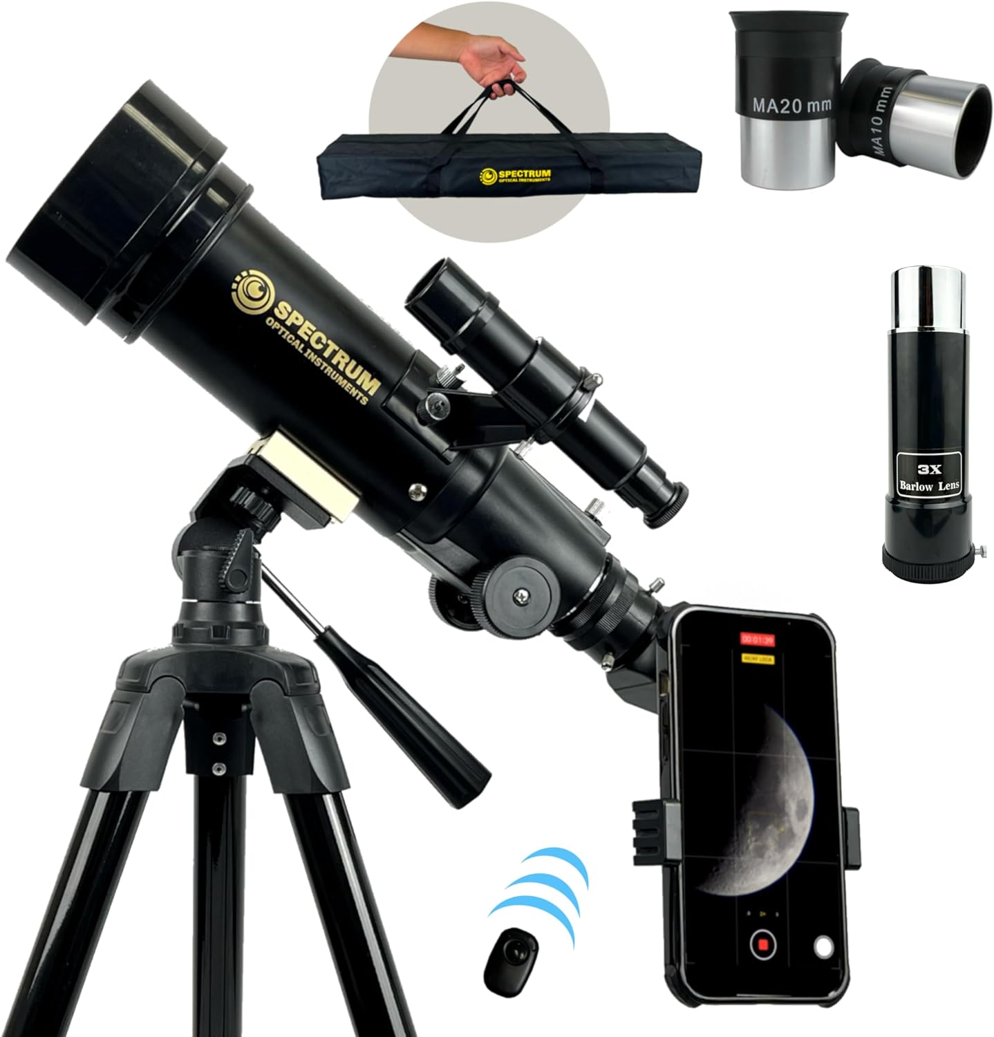 SpectrumOI Telescope for Adults and Kids, Telescopes for Adults Astronomy, Telescope for Kids 70mm Aperture Premium Telescopio for Astronomical Exploration and Kids' Fascination with Astronomy,Travel