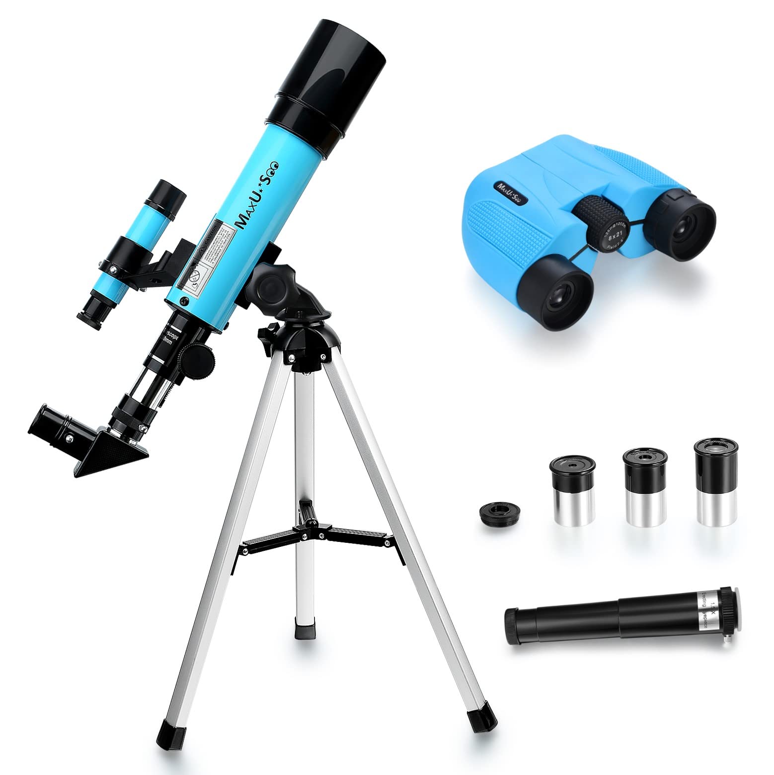 MaxUSee 70mm Telescope for Kids & Astronomy Beginners, Refractor Telescope with Tripod & Finder Scope, Portable Telescope with 4 Magnification eyepieces & Phone Adapter Blue