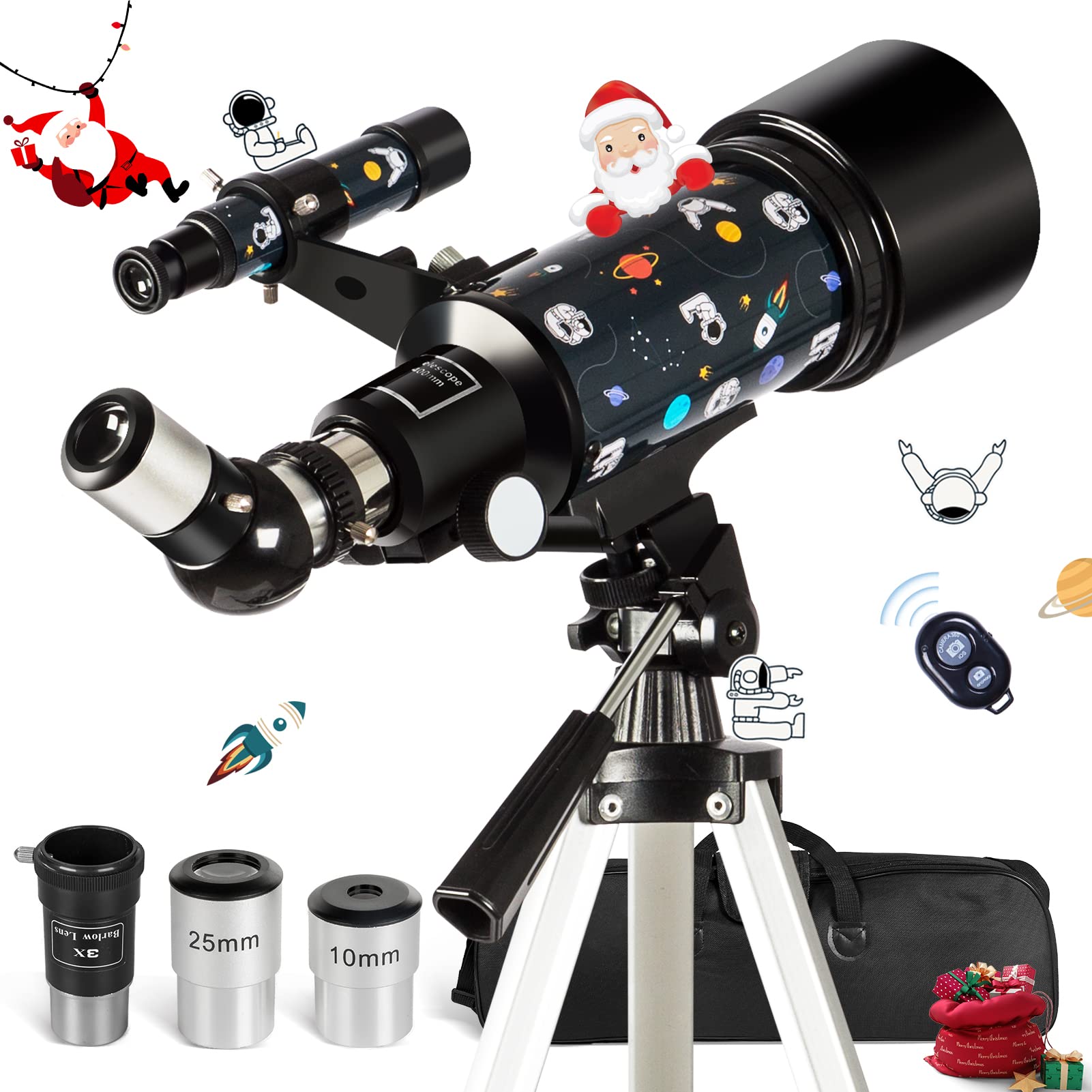 Telescope for Kids Adults Astronomy Beginners – 70mm Aperture and 400mm Focal Length Professional Refractor Telescope with Remote Great Christmas Astronomy Gift for Kids with Gift Package, Blue