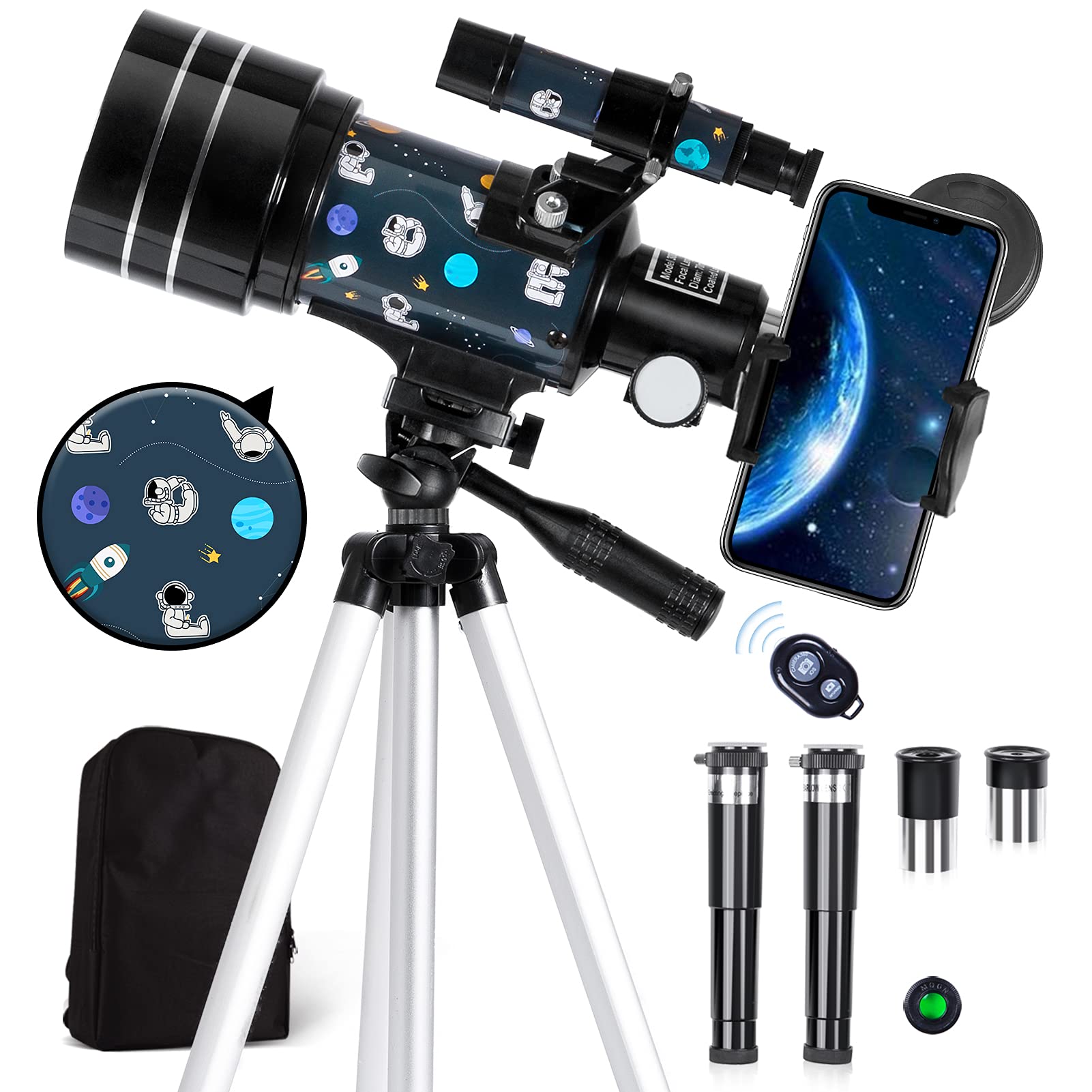 Telescope for Kids Adults Beginners – 15X-150X High Power Astronomical Refractor Telescope Portable Travel Telescope for Adults Cool Christmas Astronomy Gifts for Kids, White