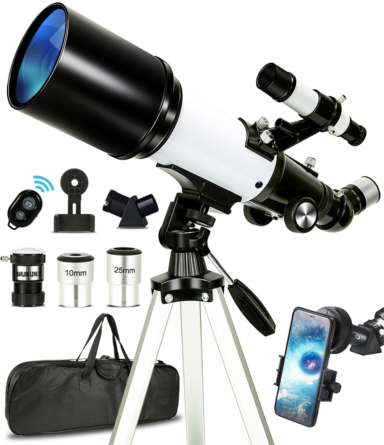 Telescope 80mm Aperture 500mm – Astronomical Portable Refracting, Fully Multi-Coated High Transmission Coatings AZ Mount with Tripod Phone Adapter,Wireless Control,Carrying Bag. Easy Set Up