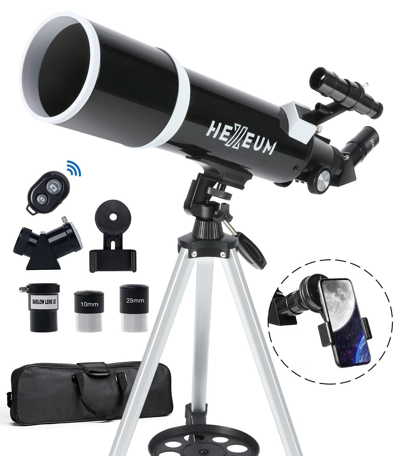 Telescope 80mm Aperture 600mm – Astronomical Portable Refracting, Fully Multi-Coated High Transmission Coatings AZ Mount with Tripod Phone Adapter, Wireless Control, Carrying Bag