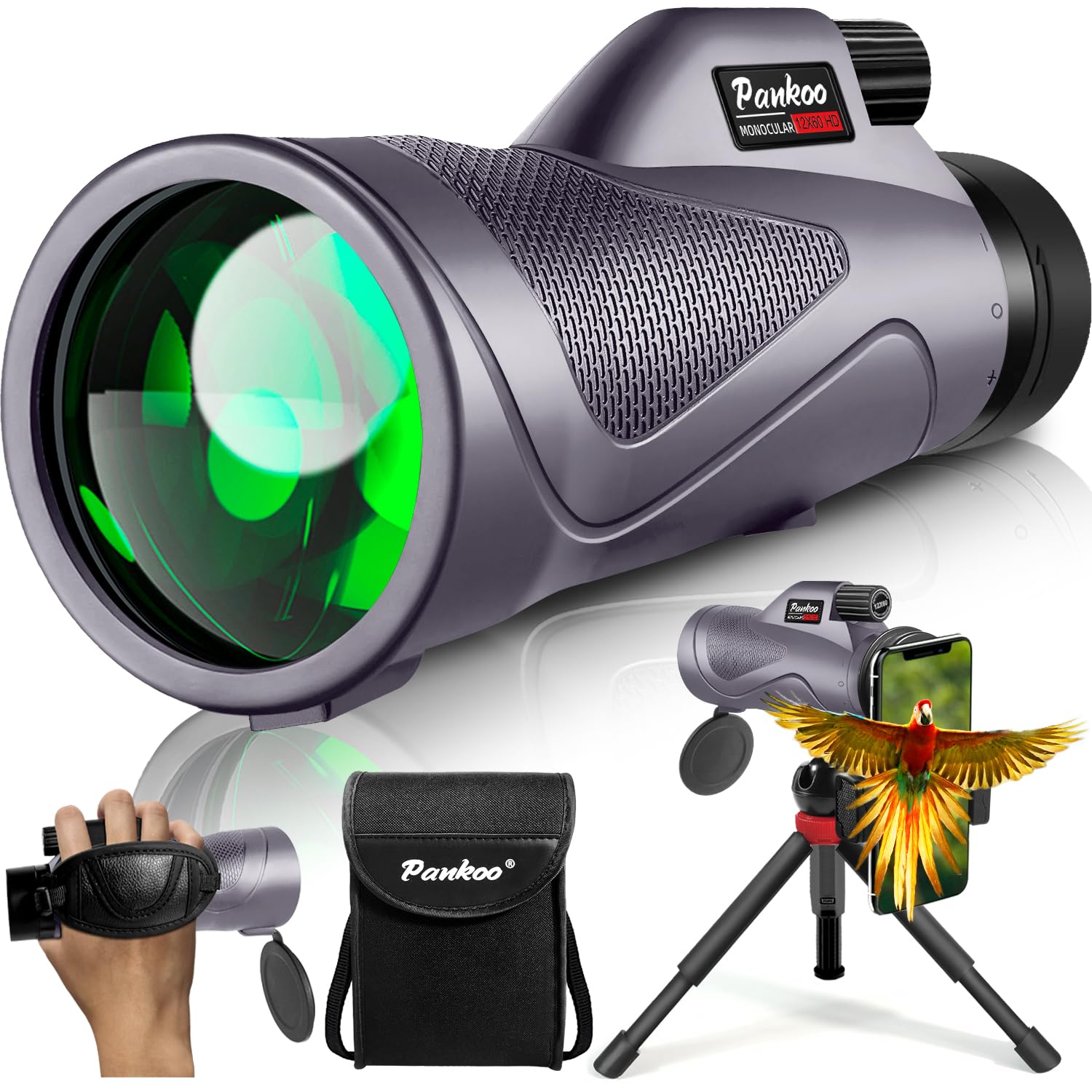 40X60 Monocular Telescope, High Power Monocular for Adults with Phone Adapter& Tripod& Hand Strap, Low Night Vision Monocular, Equipped with BAK4 Prism for Bird Watching and Traveling Concert 5